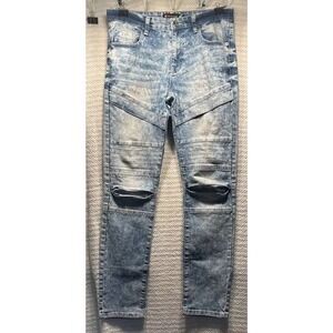 Southpole Skinny Jeans Modern Moto Distressed Faded Wash‎ 33x30 tagged 32x30